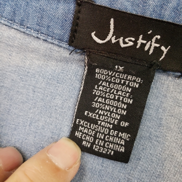 Justify denim with lace back button up shirt plus size - Picture 7 of 7